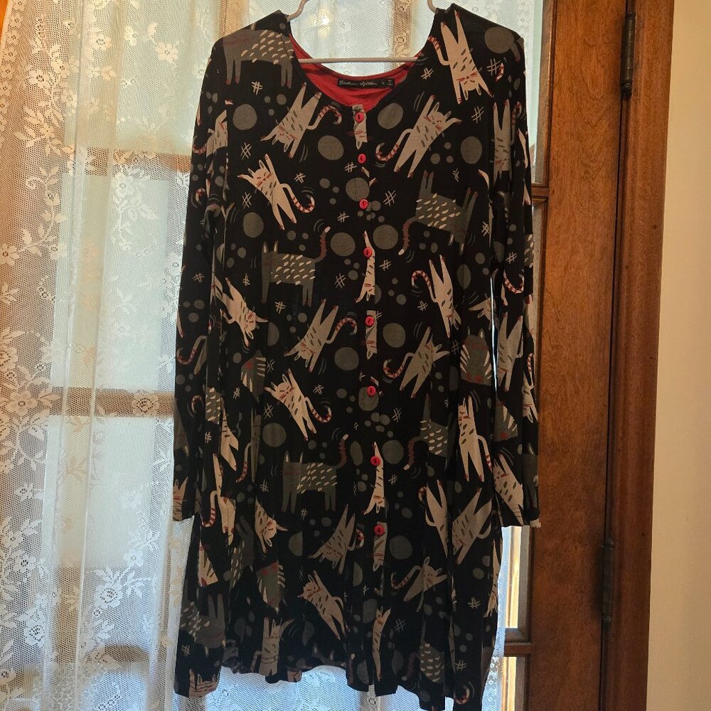 SOLD Gudrun Sjoden Vintage Cat Dress. Black. EUC. Large. $70